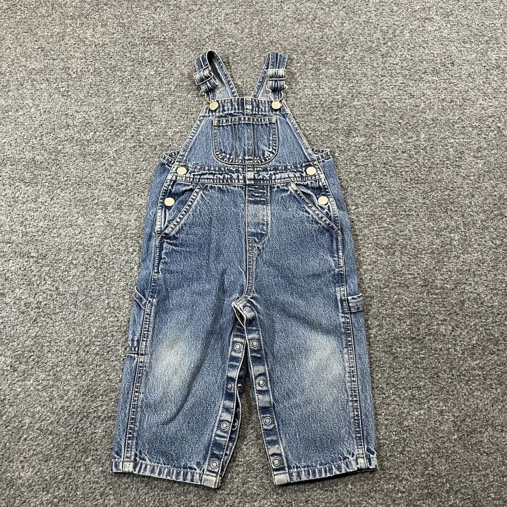 Faded Glory Overalls Baby 18 Months Blue Denim Bib Snap Pockets Adjustable
